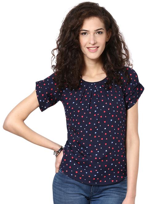 printed short sleeves polycrepe top - 1125141 - Very Small Image - 1