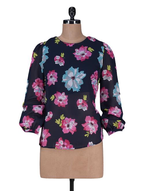 floral printed round neck polygeorgette top - 1125170 - Very Small Image - 1
