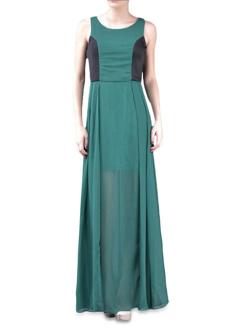 color block round neck georgette maxi dress - 1125199 - Very Small Image - 1