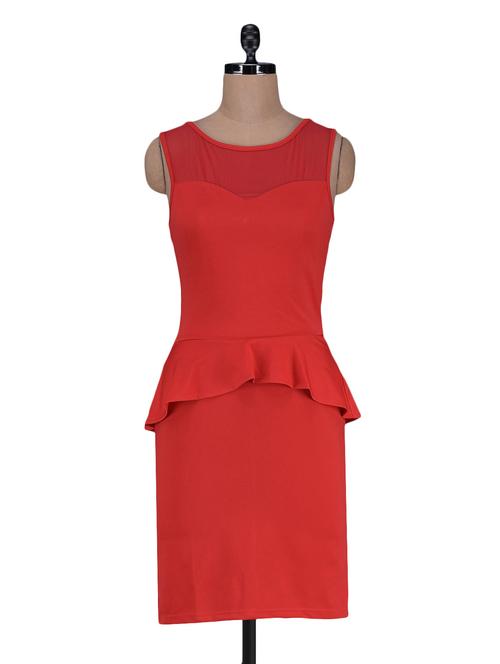plain sleeveless poly lycra peplum dress - 1125208 - Very Small Image - 1