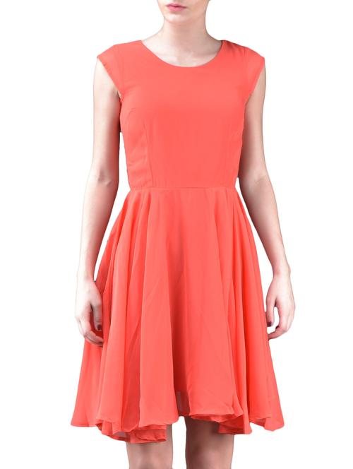plain round neck georgette skater dress - 1125227 - Very Small Image - 1