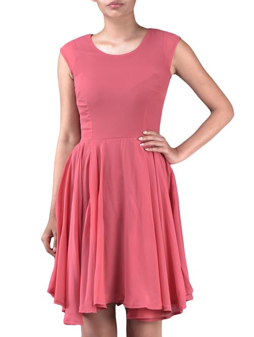 plain round neck georgette skater dress - 1125229 - Very Small Image - 1