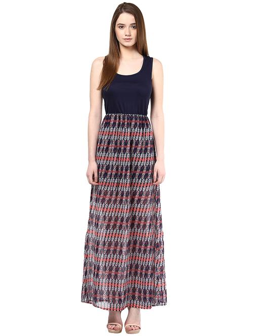 printed round neck georgette maxi dress - 1125230 - Very Small Image - 1