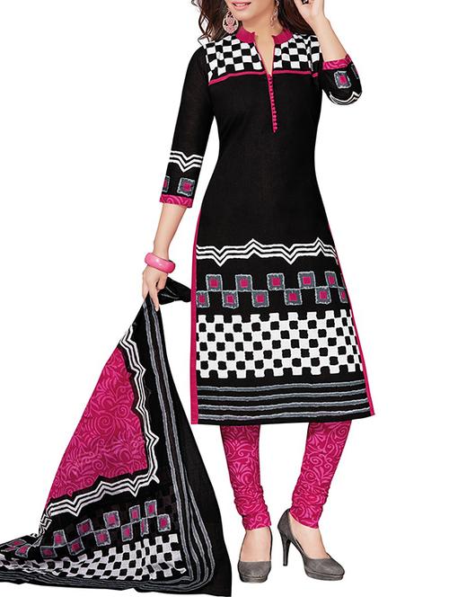 black printed cotton dress material - 11261271 - Very Small Image - 1