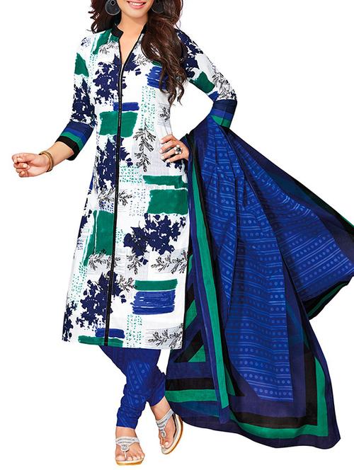 white printed cotton dress material - 11261277 - Very Small Image - 1