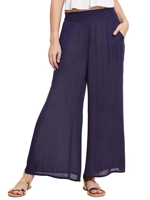 navy blue viscose palazzos - 11261581 - Very Small Image - 1
