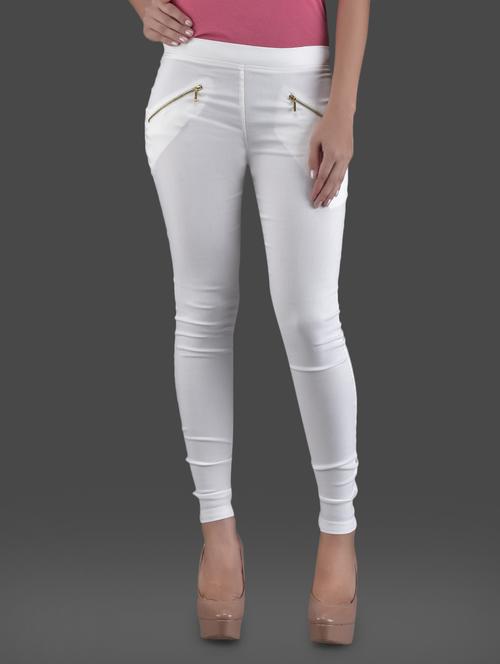 double front zipper solid cream jeggings - 1126636 - Very Small Image - 1