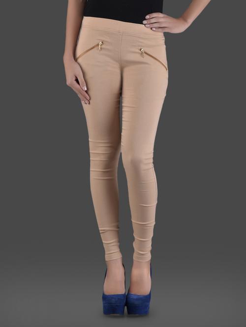 double front zipper solid beige jeggings - 1126637 - Very Small Image - 1