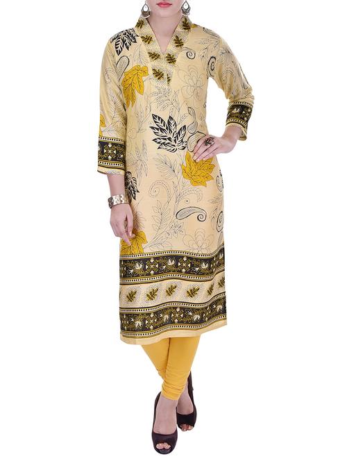 yellow rayon printed kurta - 11267689 - Very Small Image - 1