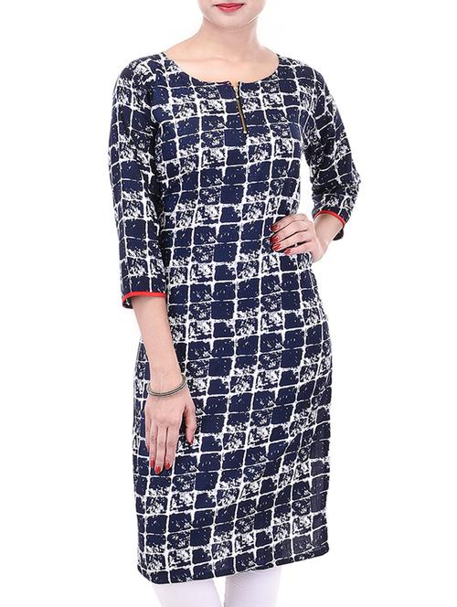 blue rayon printed kurta - 11267693 - Very Small Image - 1