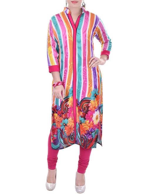 multi colored rayon printed kurta - 11267707 - Very Small Image - 1