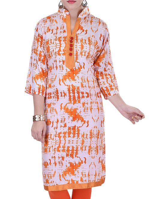 orange rayon printed kurta - 11267723 - Very Small Image - 1