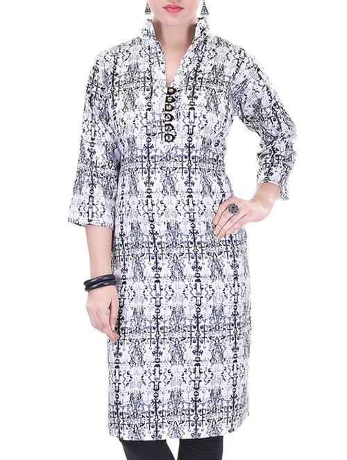 white rayon printed kurta - 11267738 - Very Small Image - 1