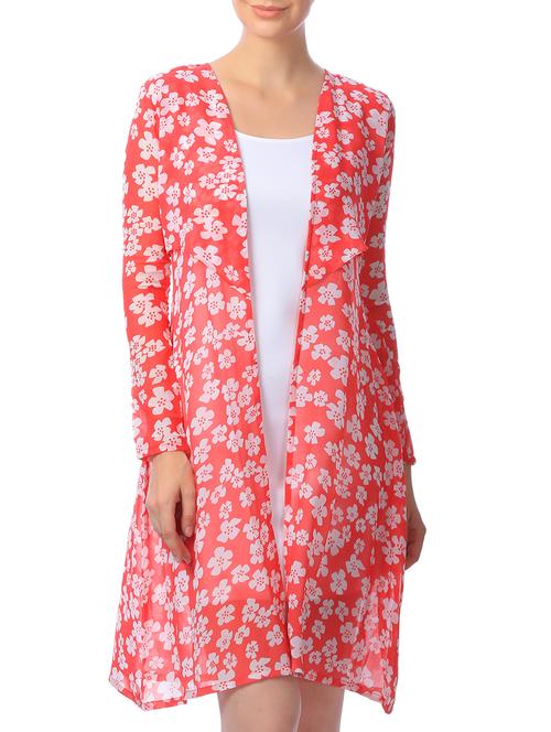 orange floral print georgette shrug - 11269469 - Very Small Image - 1