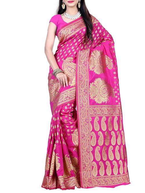 pink art silk saree with blouse - 11271899 - Very Small Image - 1