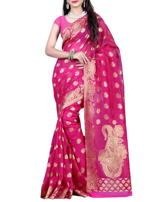 pink art silk saree with blouse - 11271902 - Very Small Image - 1
