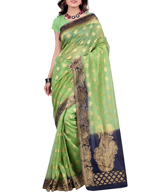 green art silk saree with blouse - 11271934 - Very Small Image - 1