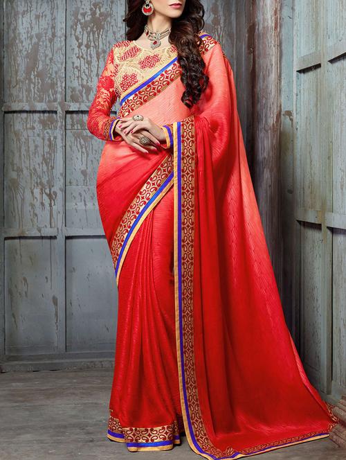 red georgette embroidered saree with blouse - 11272791 - Very Small Image - 1