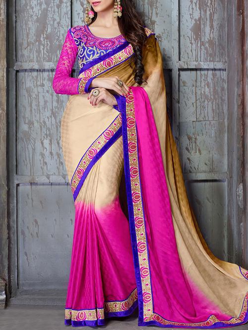 pink and beige jacuard georgette saree with blouse - 11272795 - Very Small Image - 1