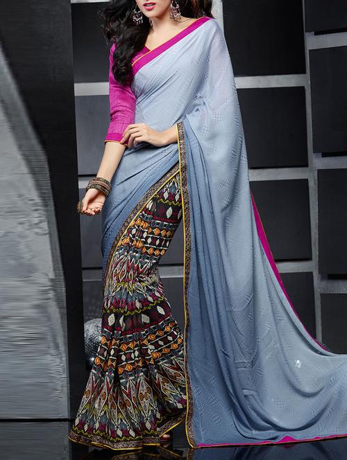 multi colored georgette printed half and half saree with blouse - 11273271 - Very Small Image - 1