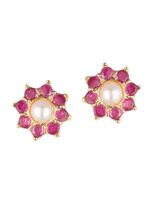 pink embellished brass studs earrings - 11275659 - Very Small Image - 1