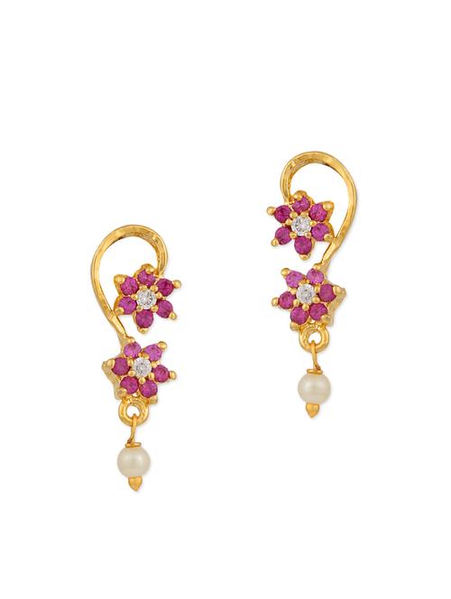 pink embellished brass drop earrings - 11275713 - Very Small Image - 1