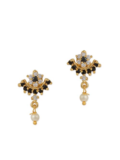 black and gold toned embellished brass drop earrings - 11275727 - Very Small Image - 1