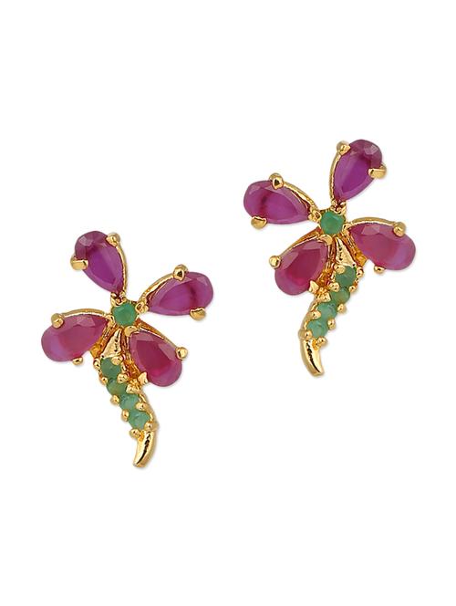 pink and green brass studs earrings - 11275745 - Very Small Image - 1