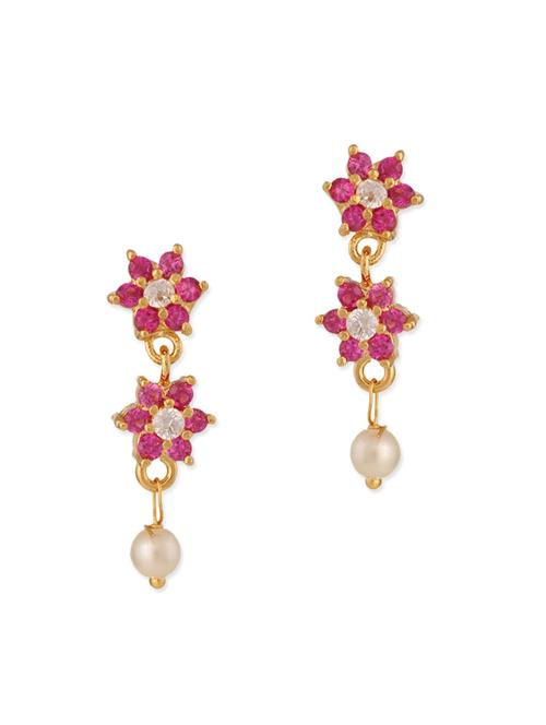 pink embellished brass drop earrings - 11275929 - Very Small Image - 1