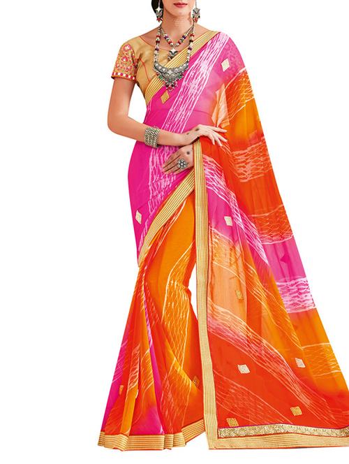 orange georgette saree with blouse - 11276366 - Very Small Image - 1