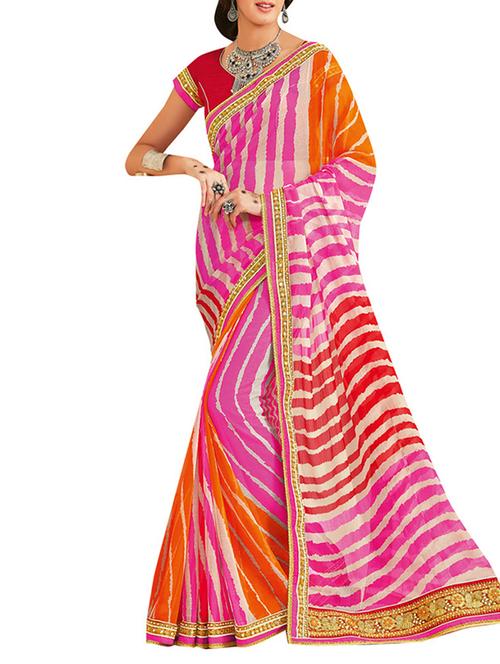 orange georgette saree with blouse - 11276367 - Very Small Image - 1