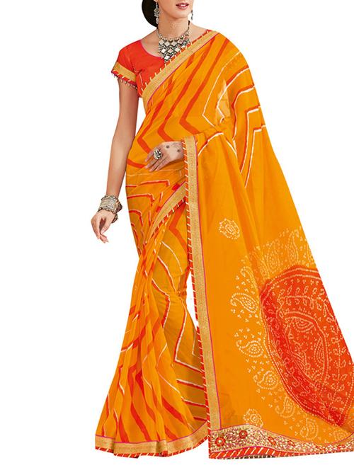 orange georgette saree with blouse - 11276369 - Very Small Image - 1