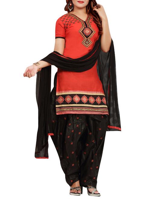 red cotton unstitched suit - 11276468 - Very Small Image - 1