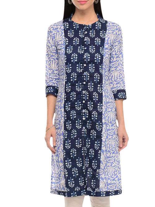 blue cotton printed kurta - 11278855 - Very Small Image - 1