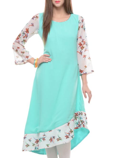 turquoise georgette printed kurta - 11278874 - Very Small Image - 1