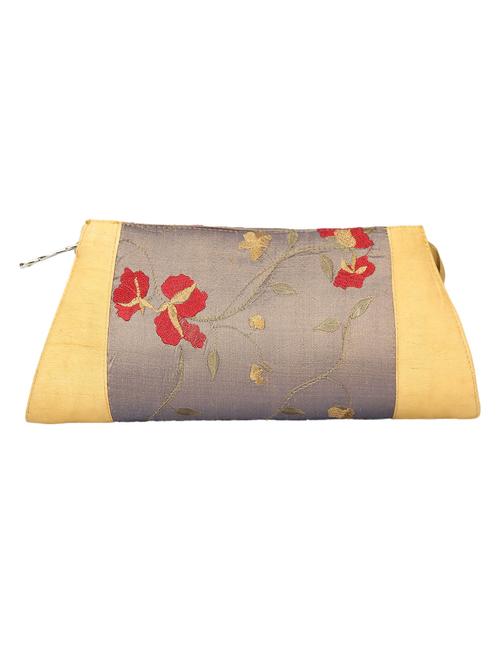 gold grey silk embroidered clutch - 11279133 - Very Small Image - 1