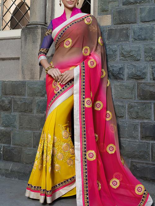 multi color embroidered saree with blouse - 11282866 - Very Small Image - 1