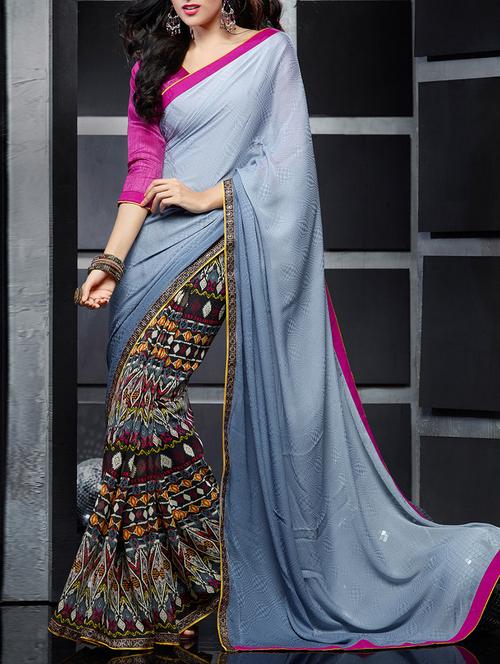 multi colored printed half & half saree with blouse - 11282946 - Very Small Image - 1