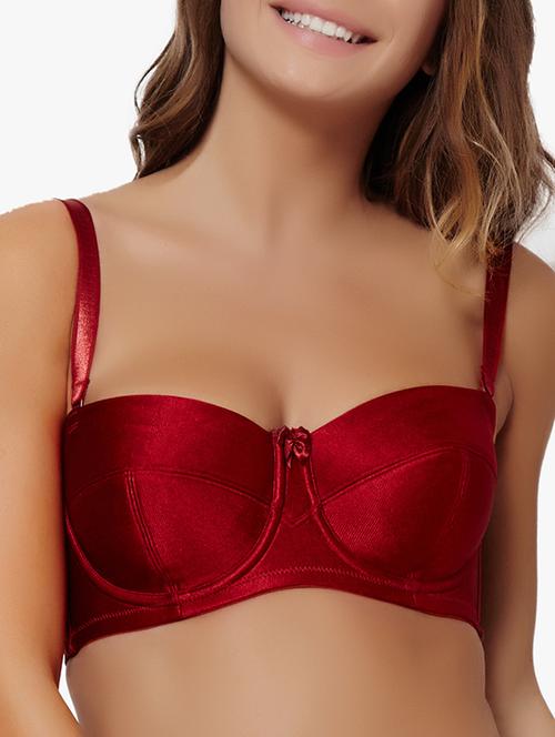 solid maroon polyester bra - 11285027 - Very Small Image - 1