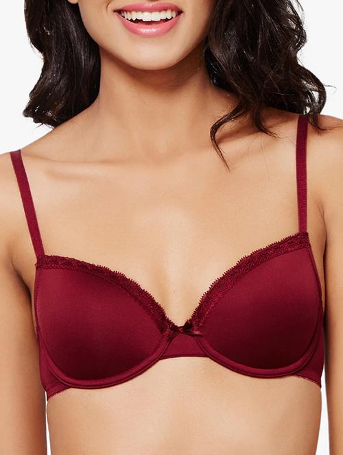 solid maroon lace polyester regular bra - 11285085 - Very Small Image - 1