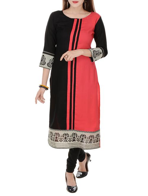 red black color block rayon kurta - 11286946 - Very Small Image - 1