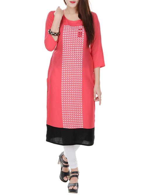 pink printed rayon kurta - 11286961 - Very Small Image - 1