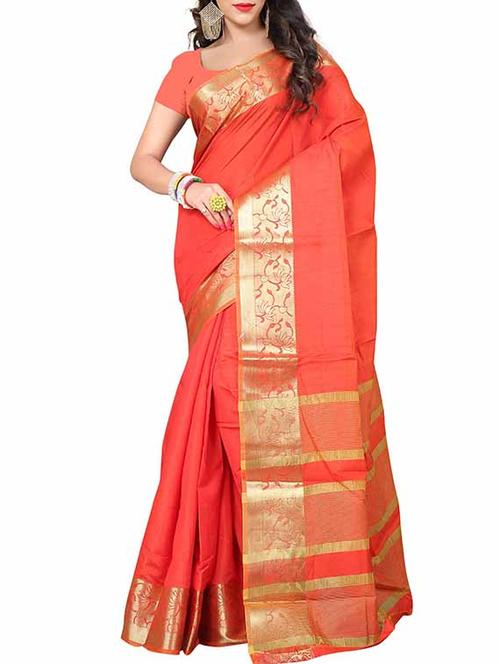 orange viscose zari bordered saree with blouse - 11290888 - Very Small Image - 1