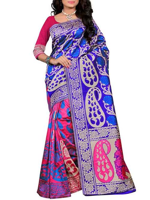 blue silk blend saree - 11290954 - Very Small Image - 1