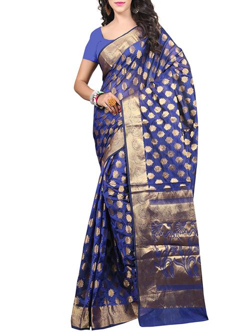 blue silk blend saree - 11291014 - Very Small Image - 1