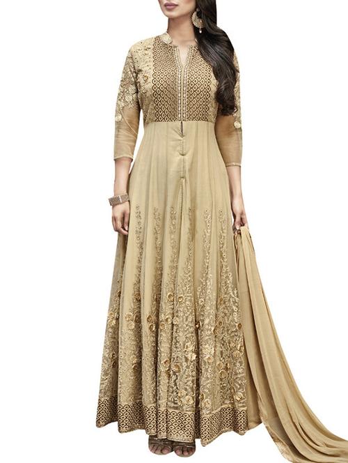 beige georgette unstitched suit - 11295452 - Very Small Image - 1