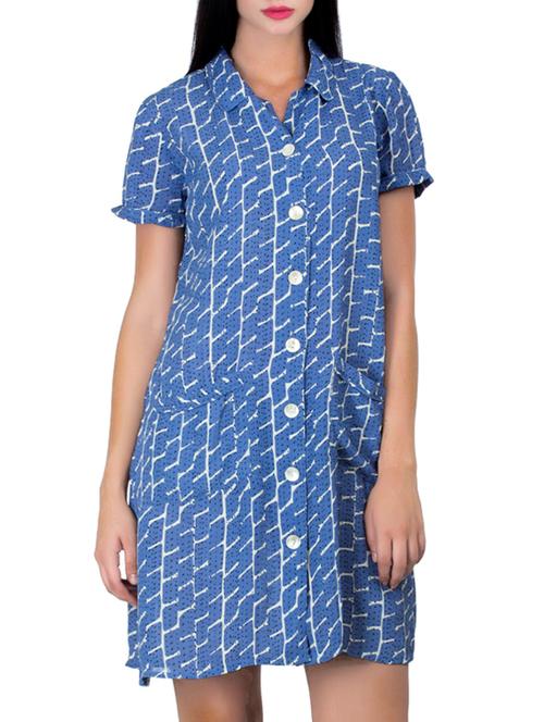 blue viscose printed shirt dress - 11297557 - Very Small Image - 1