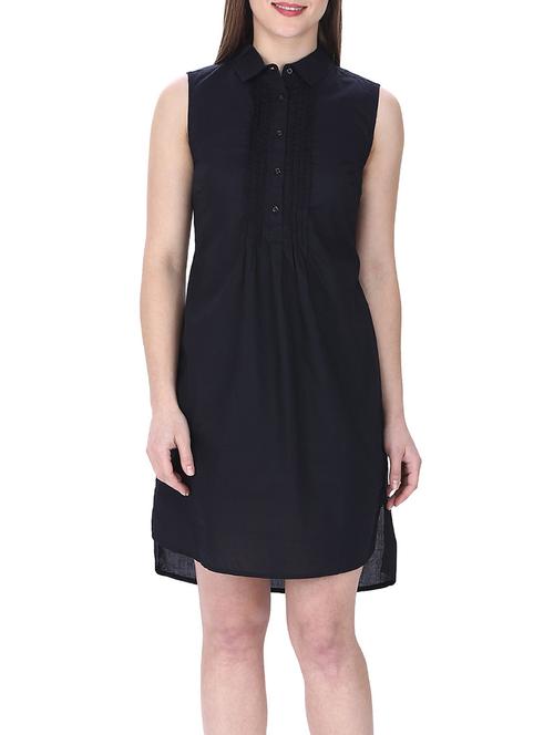 dark blue cotton high low dress - 11297558 - Very Small Image - 1