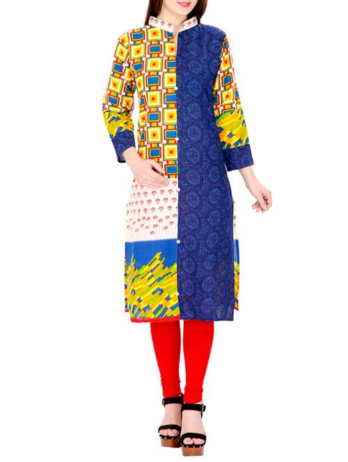 multi coloured printed cotton kurta - 11298597 - Very Small Image - 1