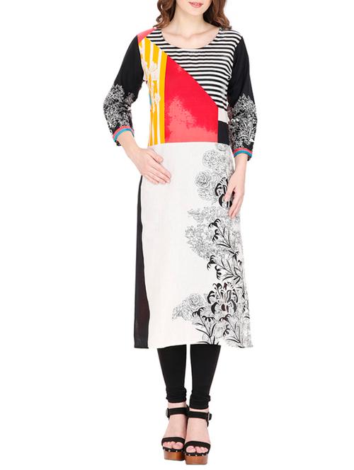 white and red printed cotton kurta - 11298607 - Very Small Image - 1